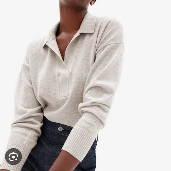 EVERLANE The 100% Cashmere Polo Collar Sweater Oatmeal Beige Small - Picture 1 of 9